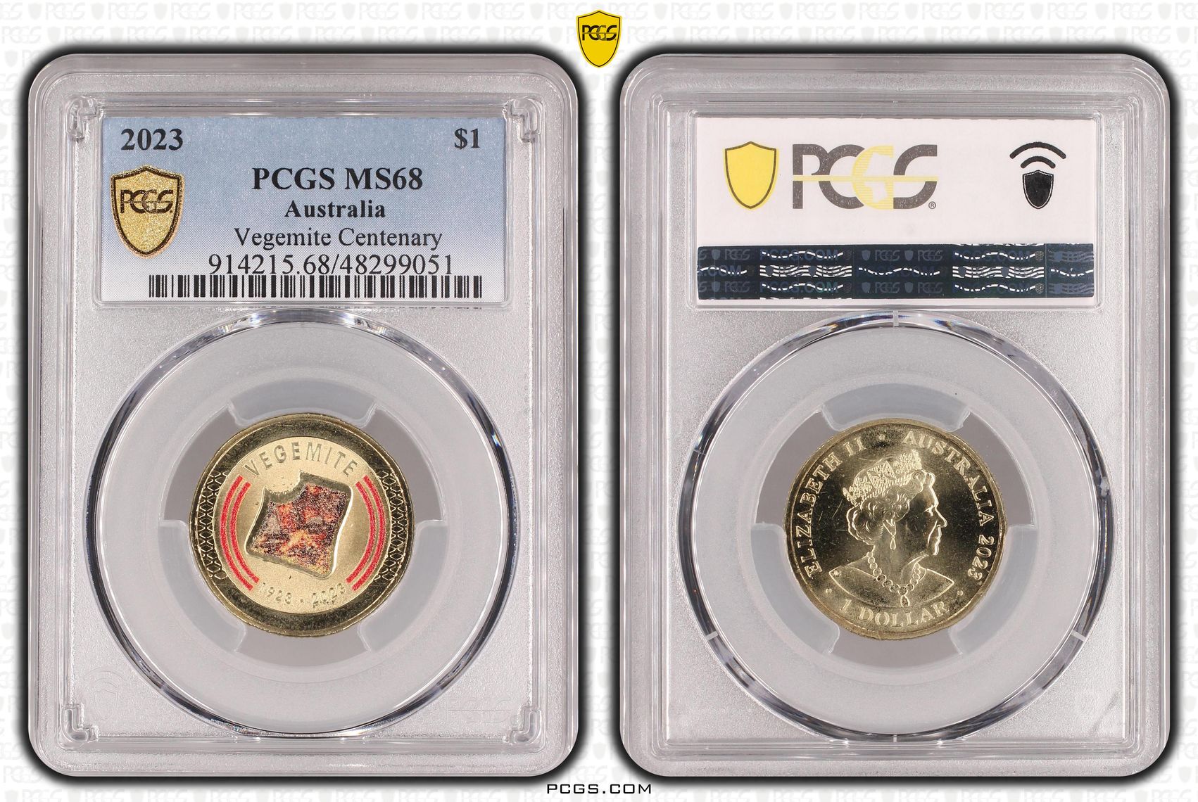 Elizabeth II, Vegemite Centenary Colorized, One Dollar, 2023, PCGS MS68