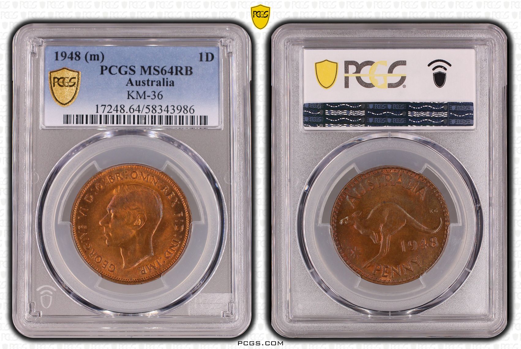 George VI, Penny, 1948, PCGS MS64RB