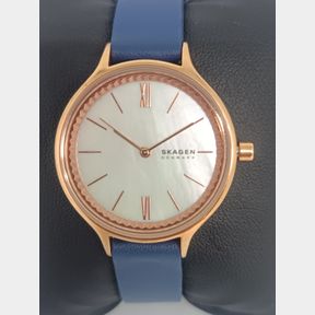 LADIES SKAGEN - BLUE LEATHER - ROSE GOLD COLOUR CASE - MOTHER OF PEARL DIAL - 51929/12155