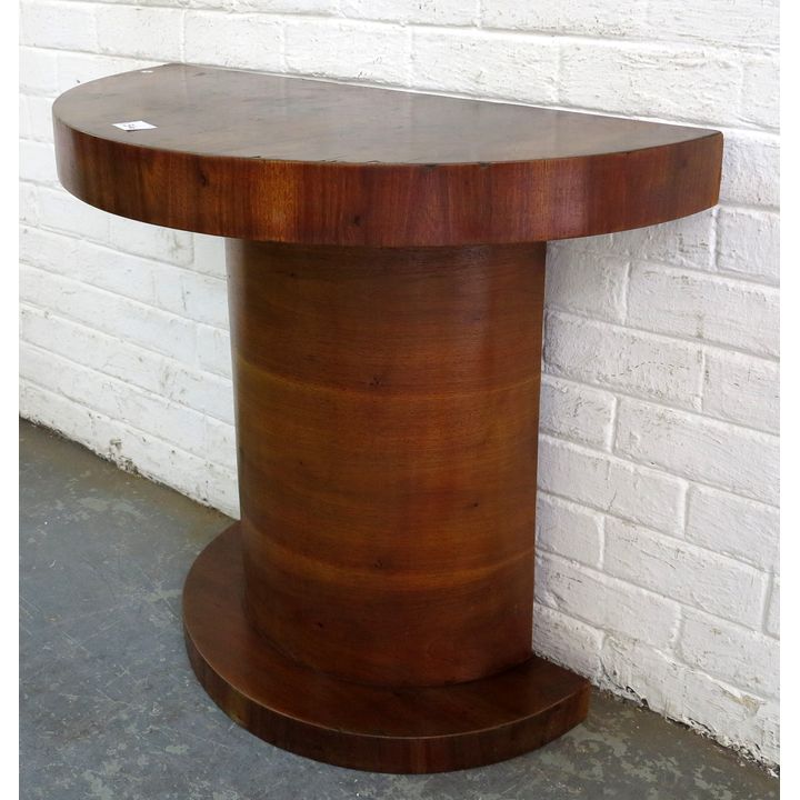 ART DECO WALNUT DEMI-LUNE CONSOLE TABLE