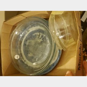 Depression glass pieplate, Steventon Blue Willow