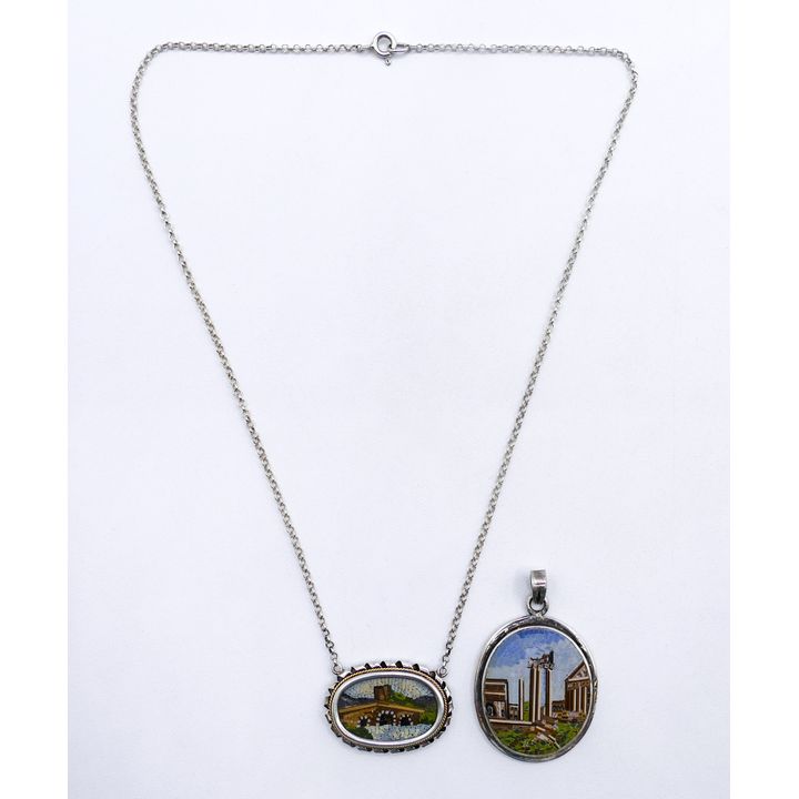 Box 2pc Italian Sterling Micromosaic Pendants