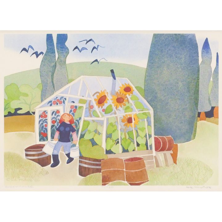 Rie Munoz ''Greenhouse'' 1986 Signed Print. Framed 16'' x 19.5''