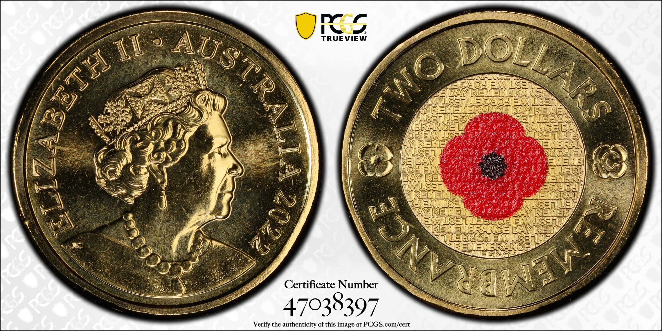Remembrance Day Colorized, Two Dollar, 2022-C, PCGS MS67