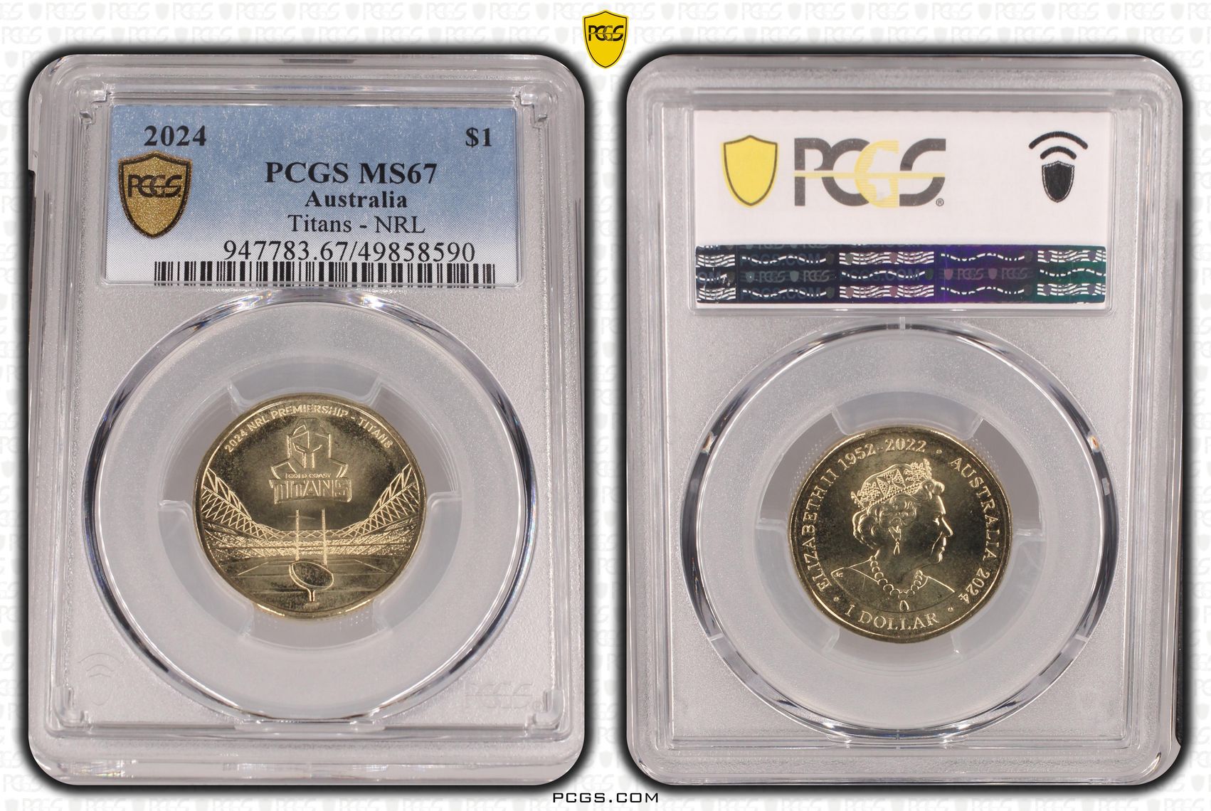 377 · Elizabeth II, Titans - NRL , One Dollar, 2024, PCGS MS67