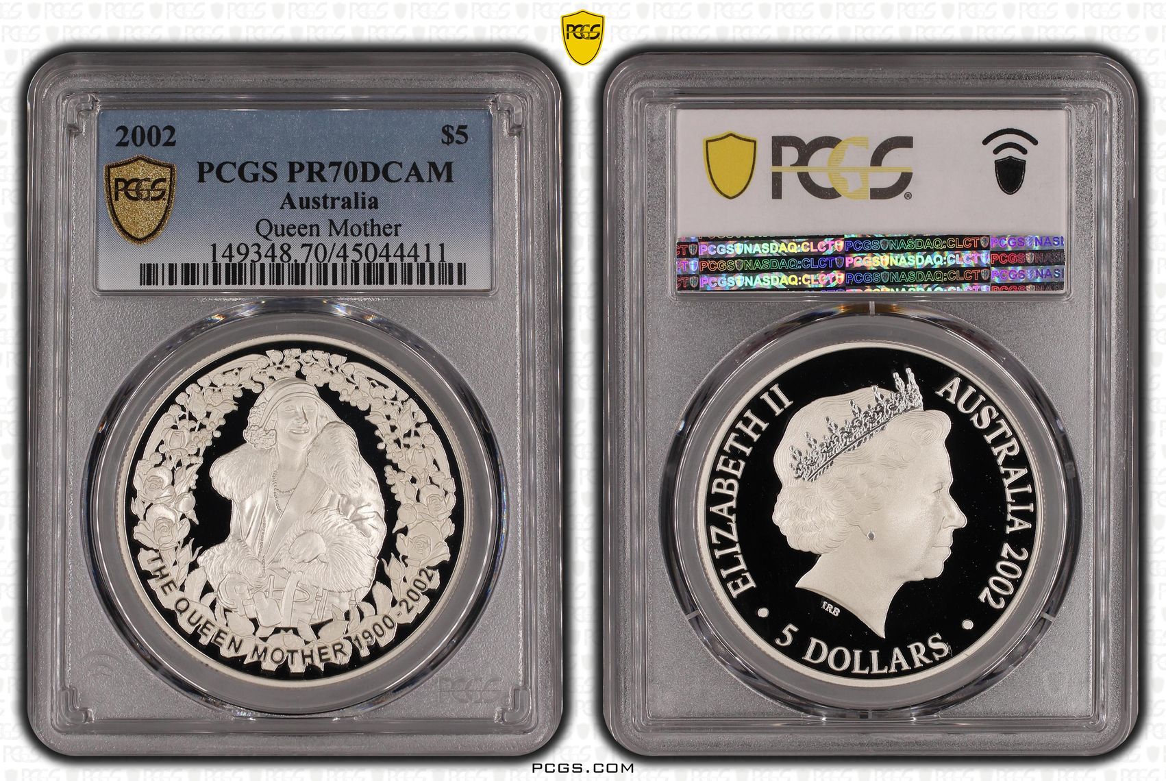 Queen Mother, POP 12/0, Five Dollar, 2002, PCGS PR70DCAM