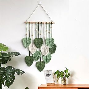 MSFENG WALL HANGING DECOR LEAVES TAPESTRY BOHO WALL DECOR WOVEN FEATHER HANDMADE YARN TASSELS WOVEN WALL ART DECORATIONS FOR NURSE