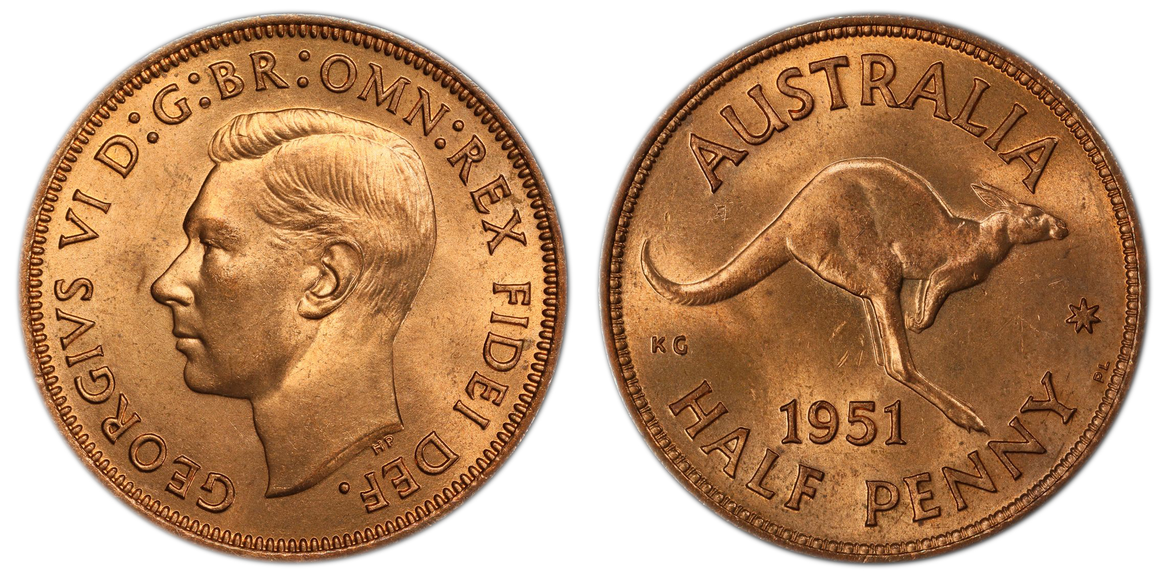 George VI, Halfpenny, 1951-PL, PCGS MS 65RD
