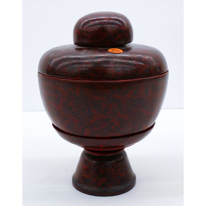 Old Burmese Red Lacquered Jar on Stand 10.5''