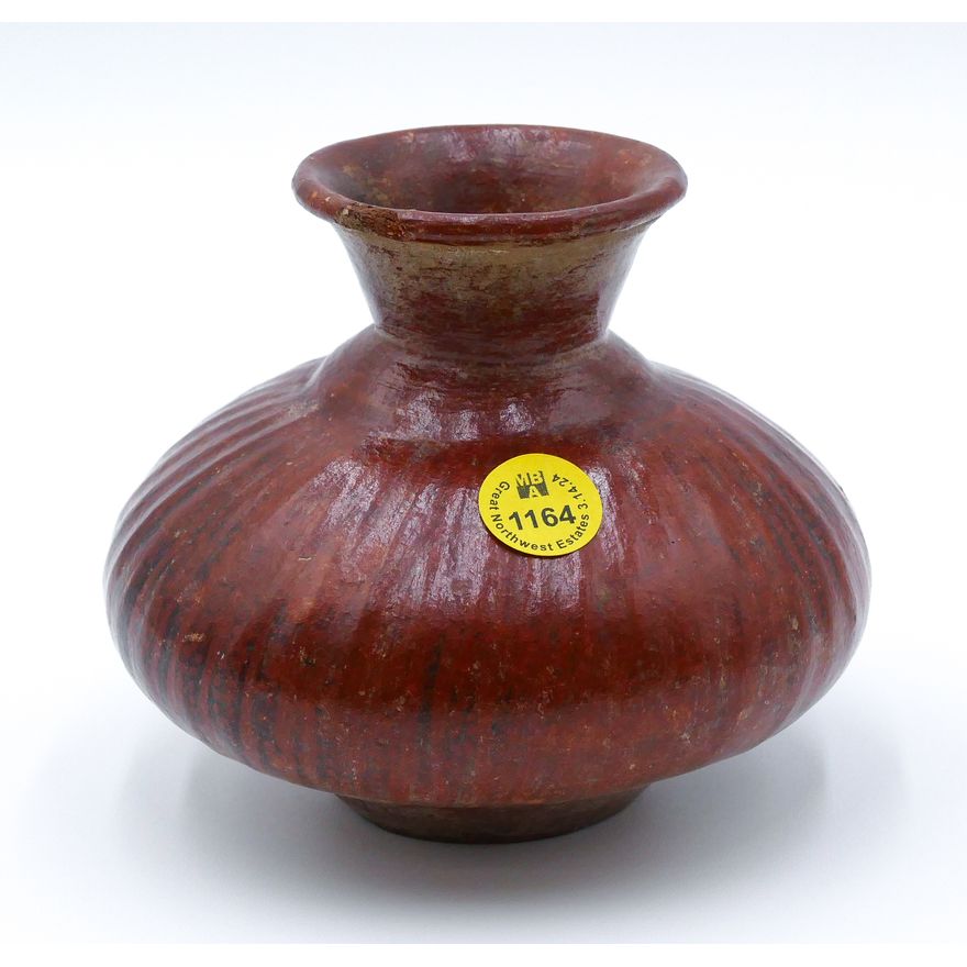 Pre Columbian Red Ceramic Squat Vessel 5''
