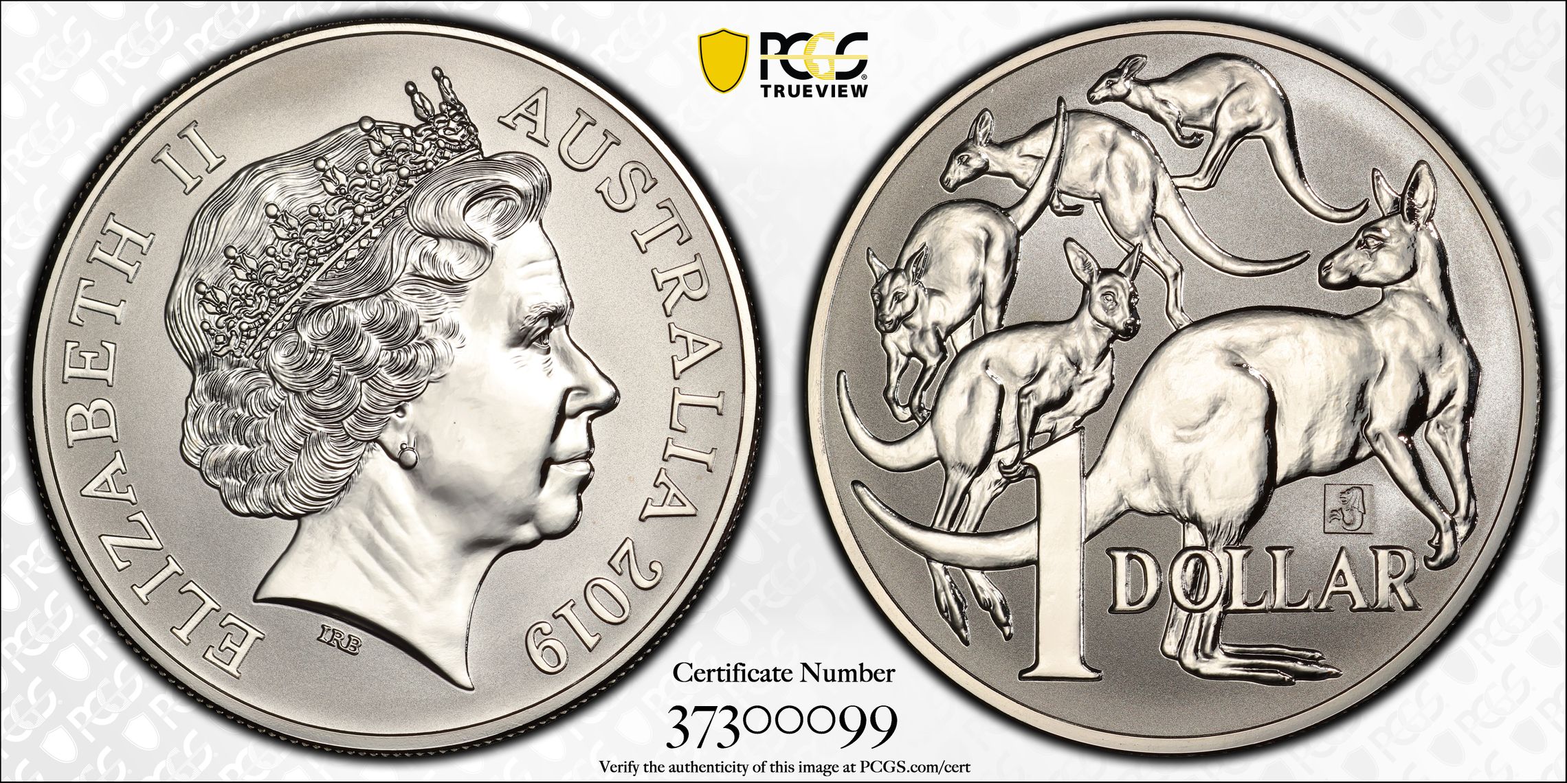 2019 Australia One Dollar, $1 Silver Mob of Roos Merlion Privy Mark PCGS - MS69 -099