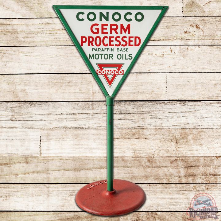 Conoco Germ Processed Motor Oils DS Porcelain Curb Sign w/ Logo