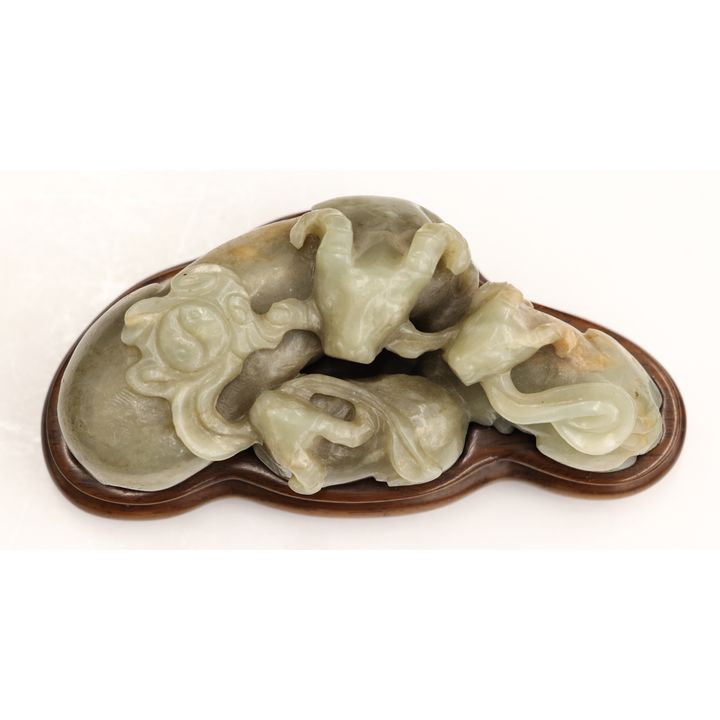Chinese Jade Ram Family Figure Group on Stand