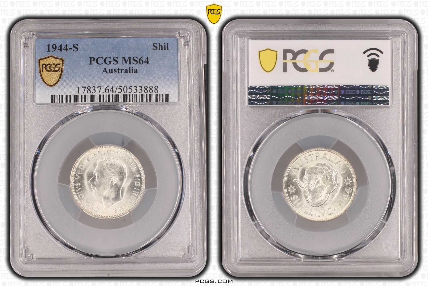 George VI, Shilling, 1944-S, PCGS MS64