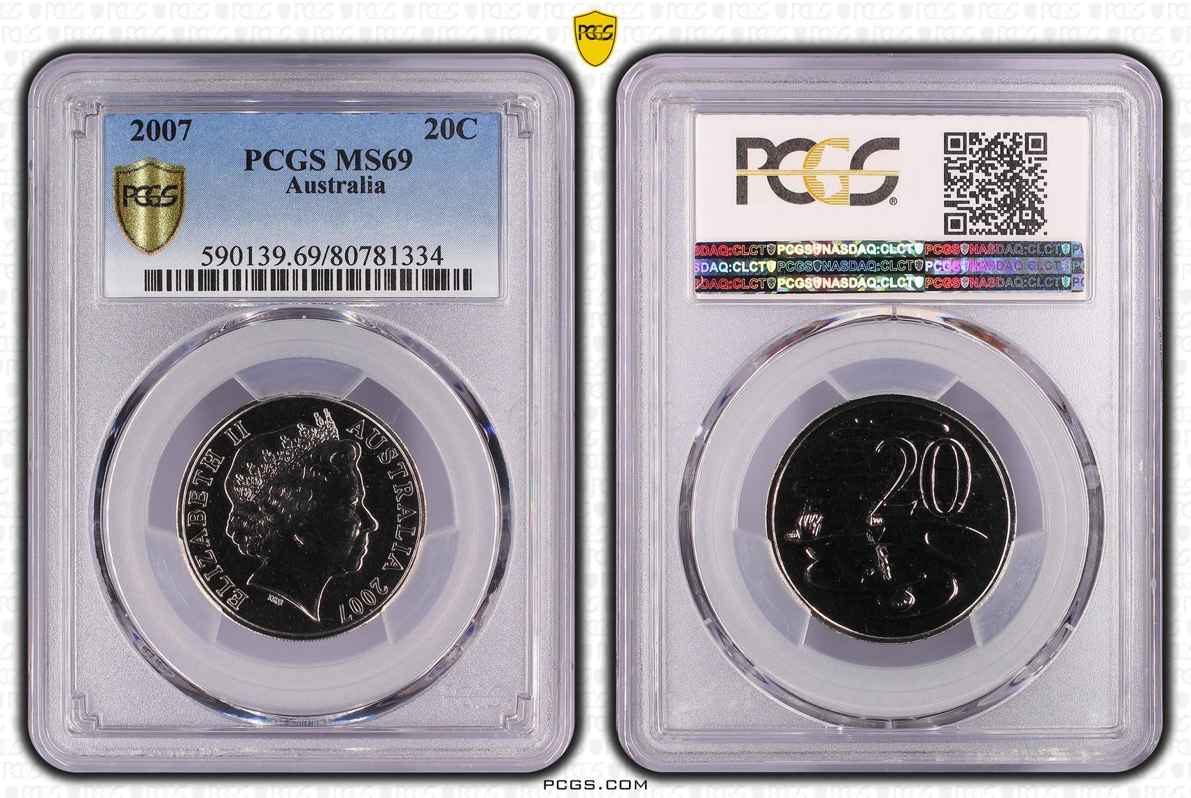 Elizabeth II, Twenty Cent, 2007, PCGS MS 69