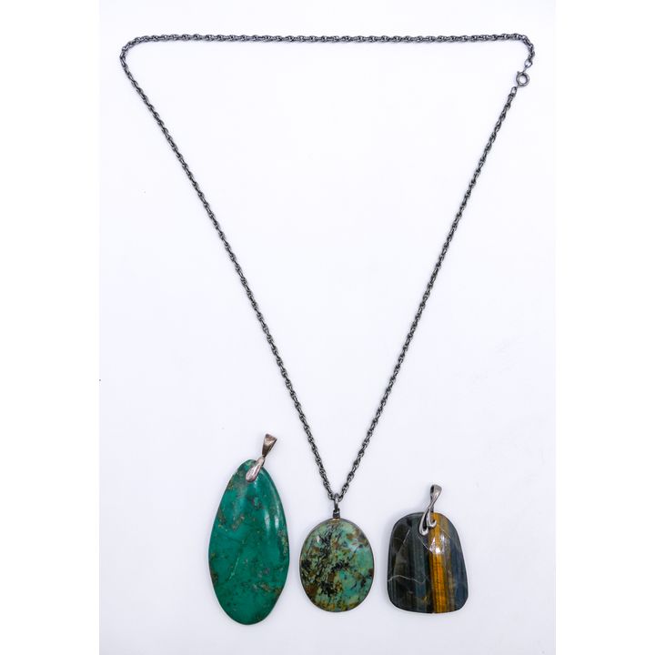 Box 3pc Sterling Large Stone Pendants