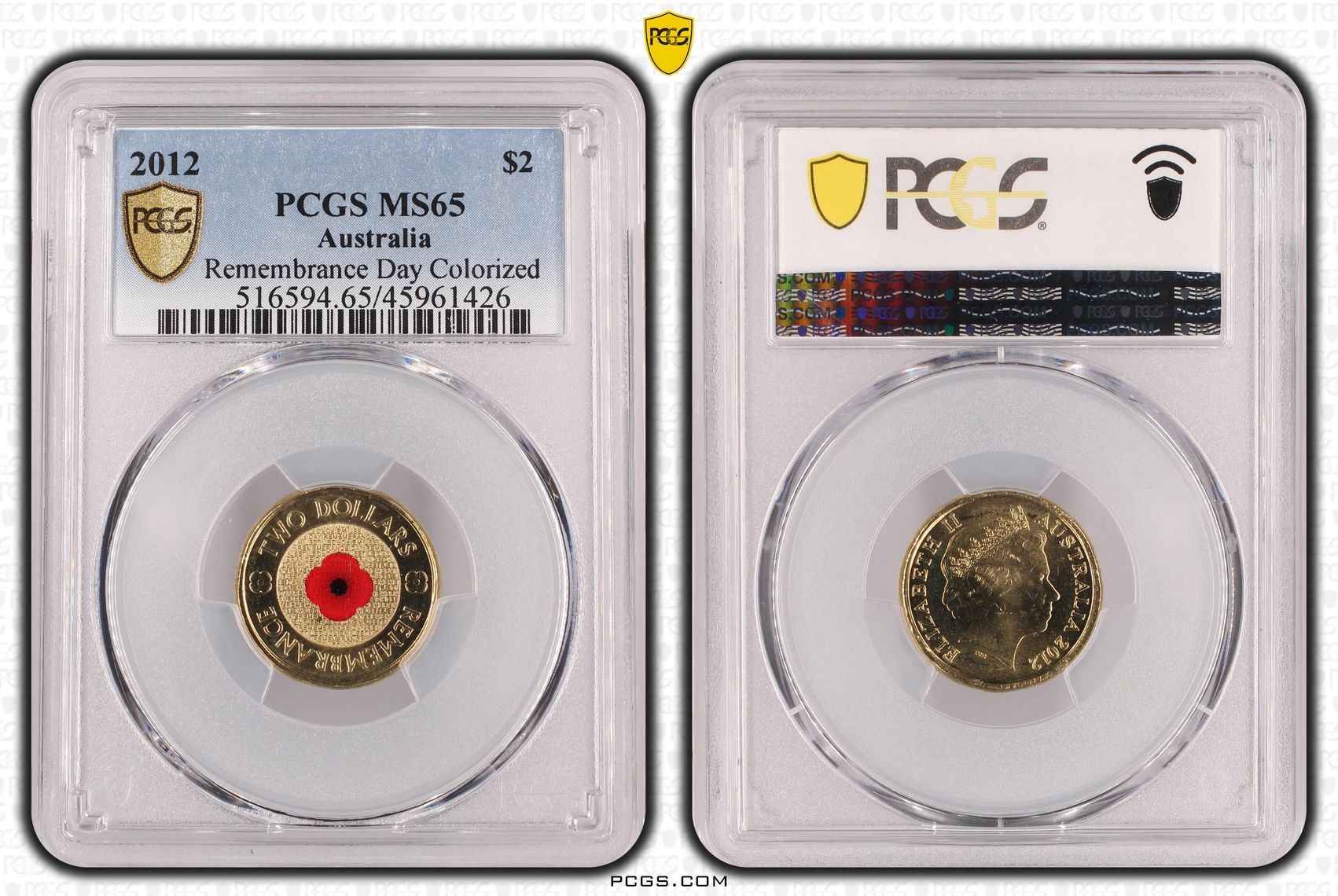 Remembrance Day Colored, Two Dollar, 2012, PCGS MS 65