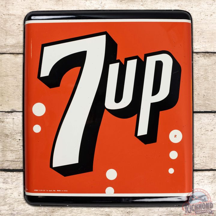 Excellent 1961 Rare 7up Single Sided Tin Logo Bubble Sign