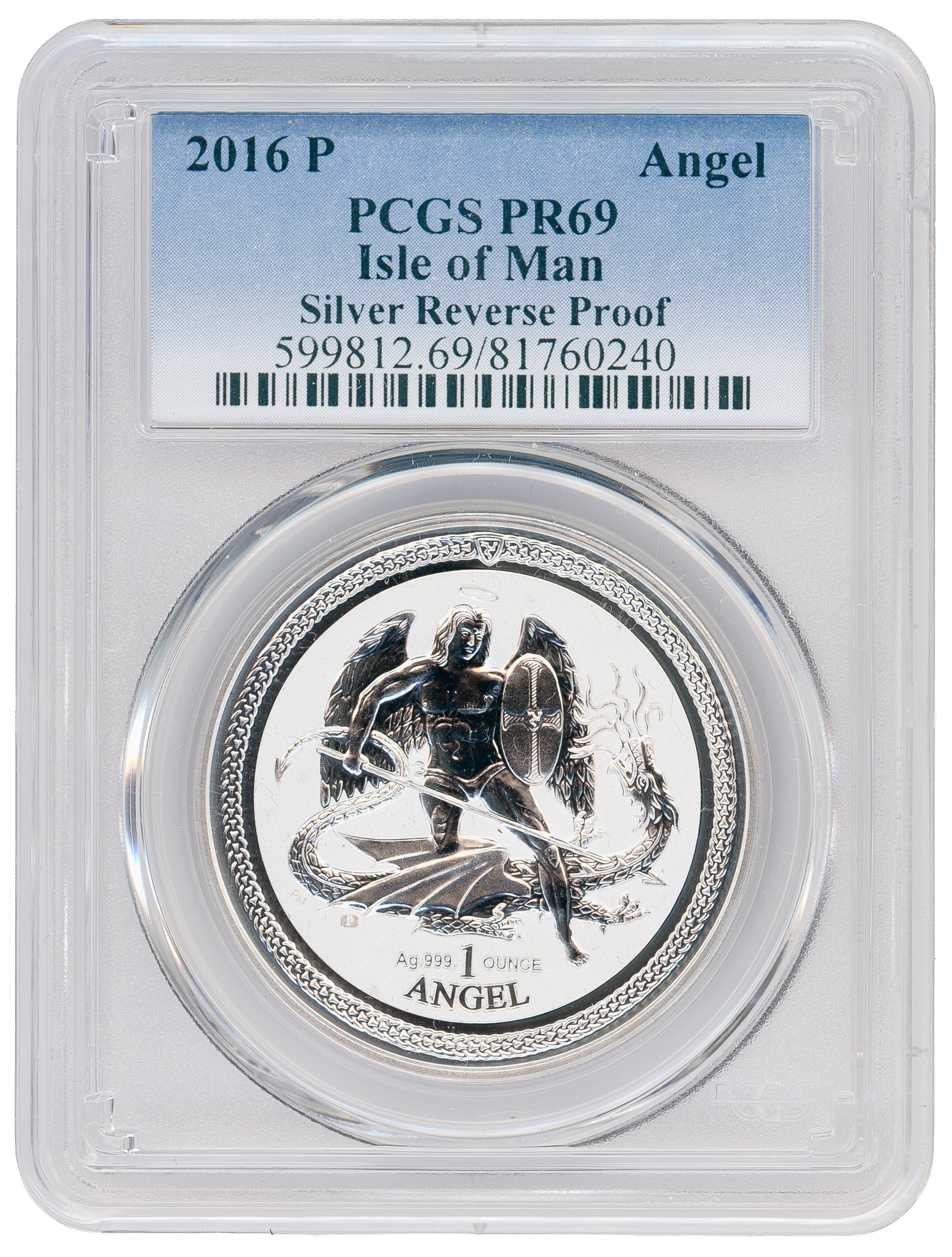 Isle of Man, Silver Rev PR, Angel, 2016, PCGS PR69
