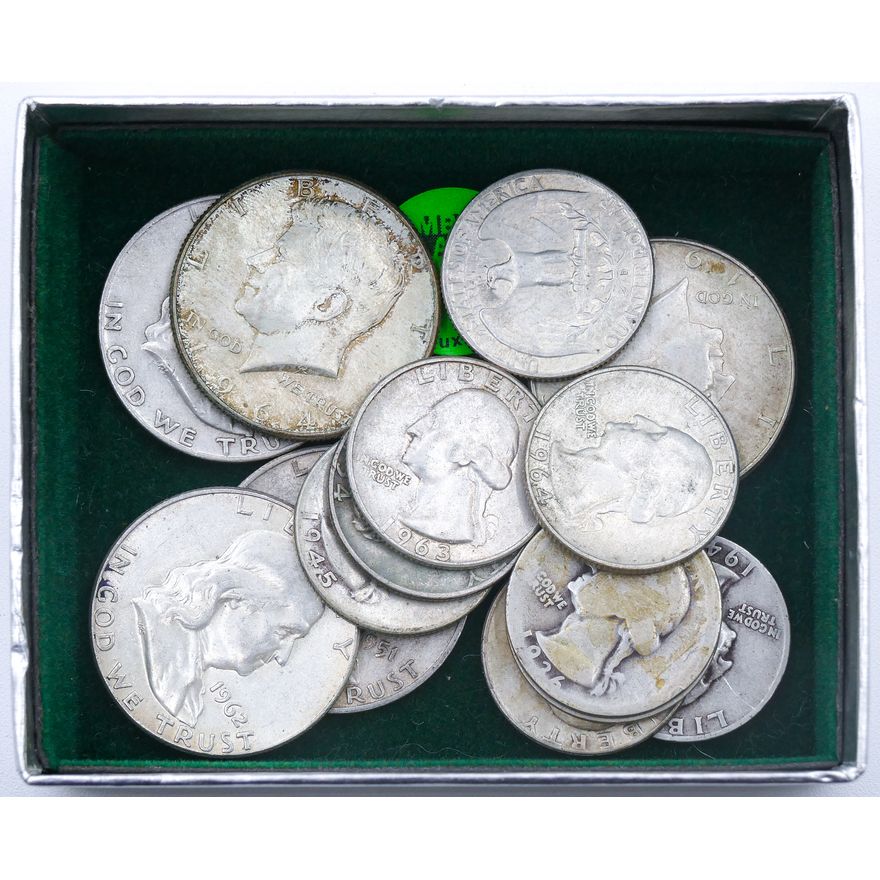Box US Silver $4.75 Face Value Coins - Halves, Quarters