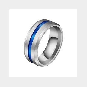S C Minimalist Two Tone Stainless Steel Ring - Silver-Blue - P 1/2 - Bar 9901061875051 - 51748/20129 SN B2 (S7)