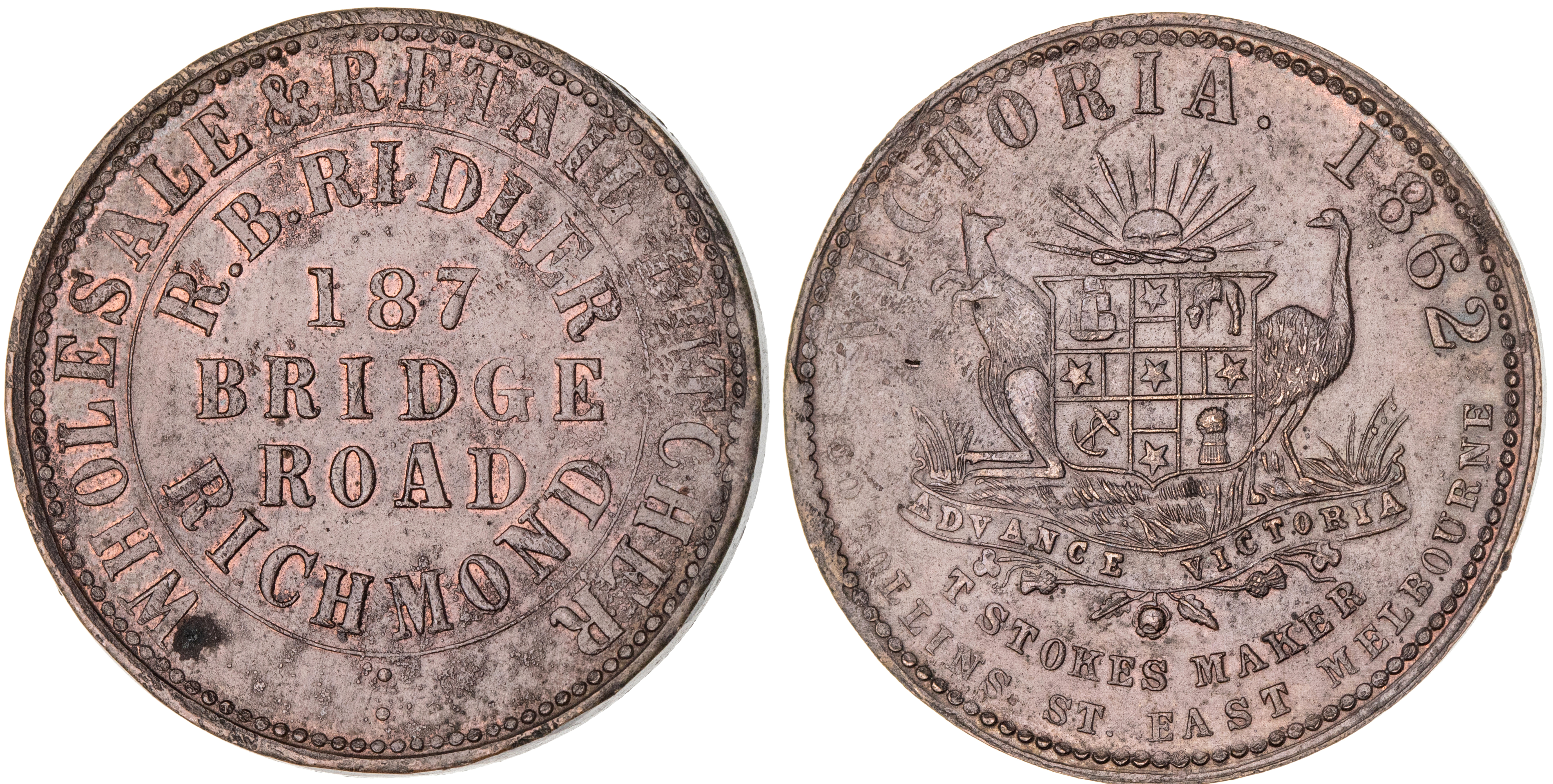 Richmond, Victoria, R.B. Ridler, Penny, 1862, UNC