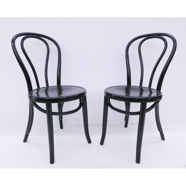 Pair Thonet Style Kohn & Mundus Painted Black Bentwood Cafe Chairs with Pressed Wood Seats circa 1910