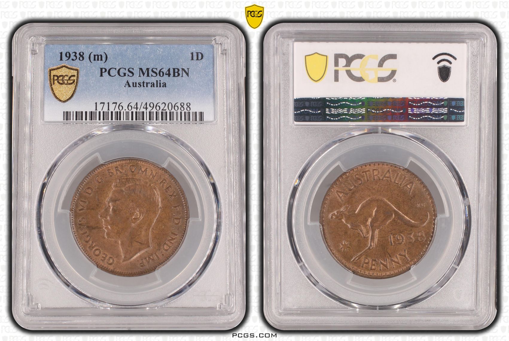 George VI, Penny, 1938, PCGS MS64BN