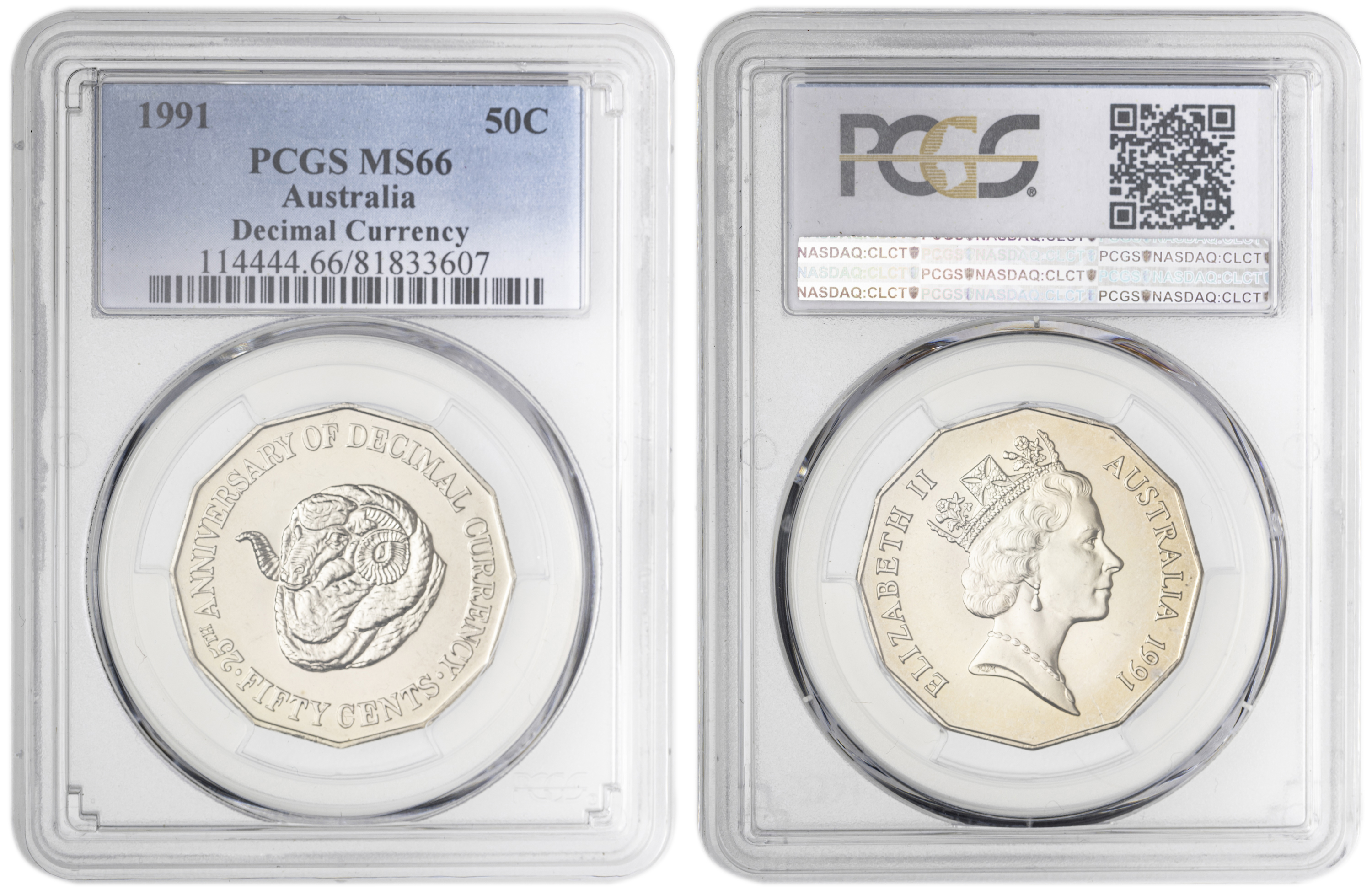 25th Anniversary Decimal Currency , Fifty Cent, 1991, PCGS MS66