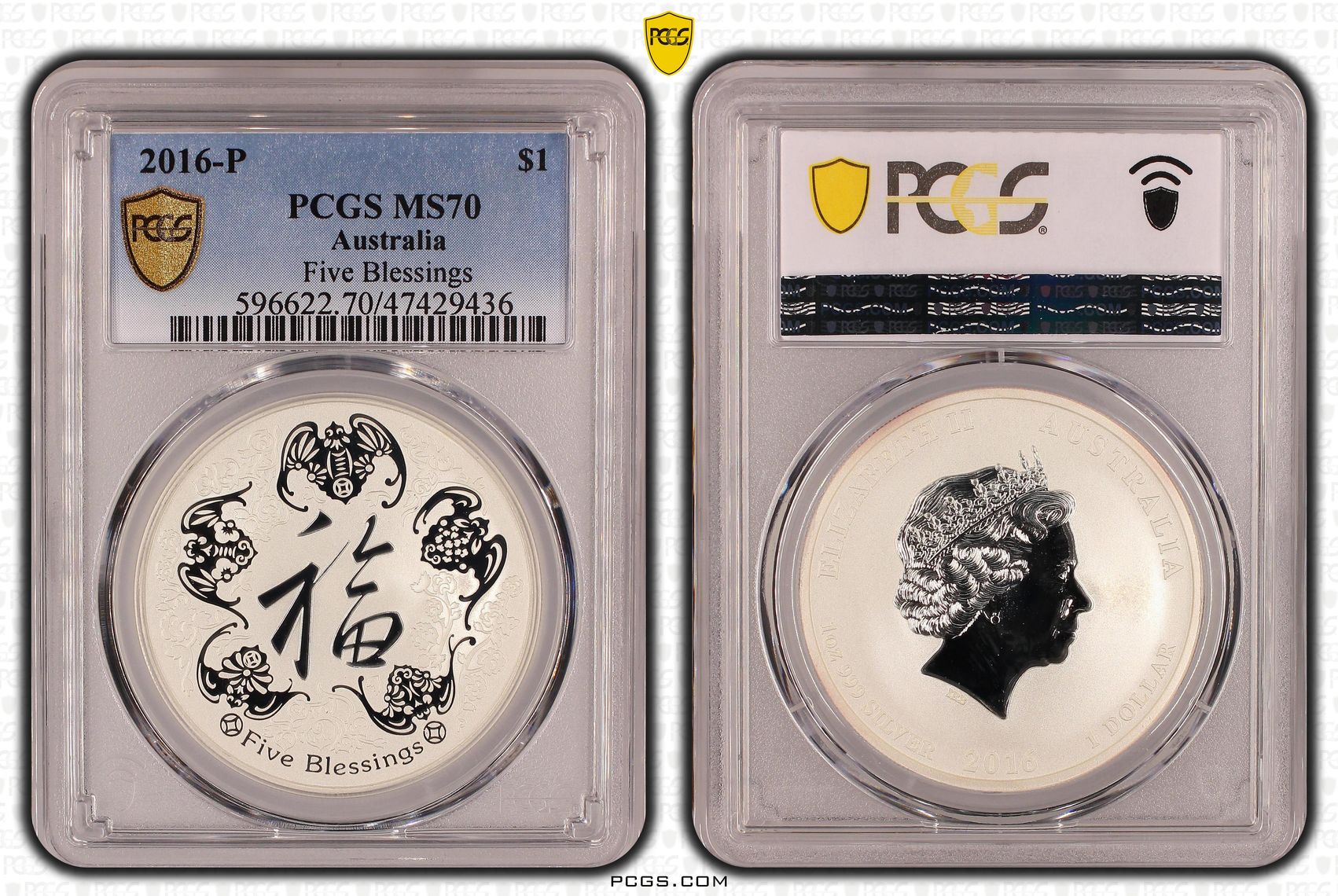 Five Blessings, POP 9/0, One Dollar, 2016-P, PCGS MS70