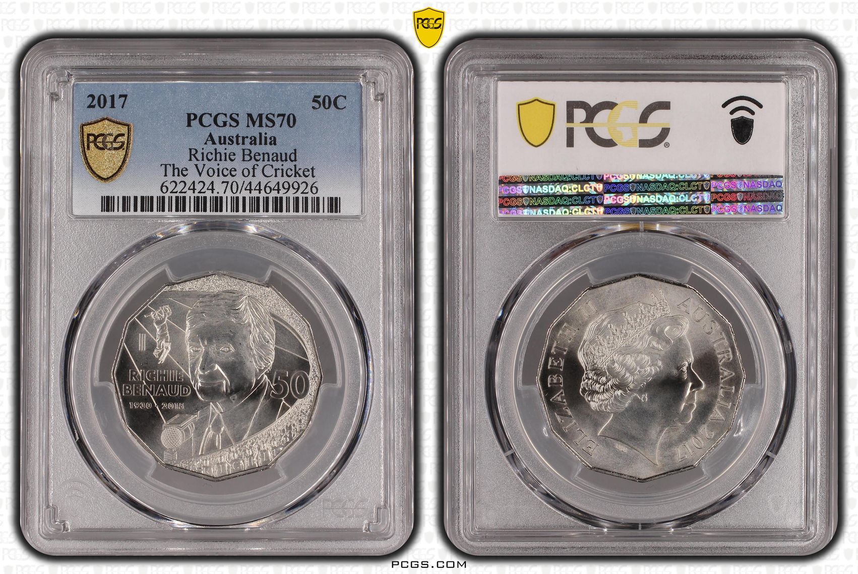 2017 Australia Fifty Cent, 50c Richie Benaud PCGS - MS70 POP 6/0 -926