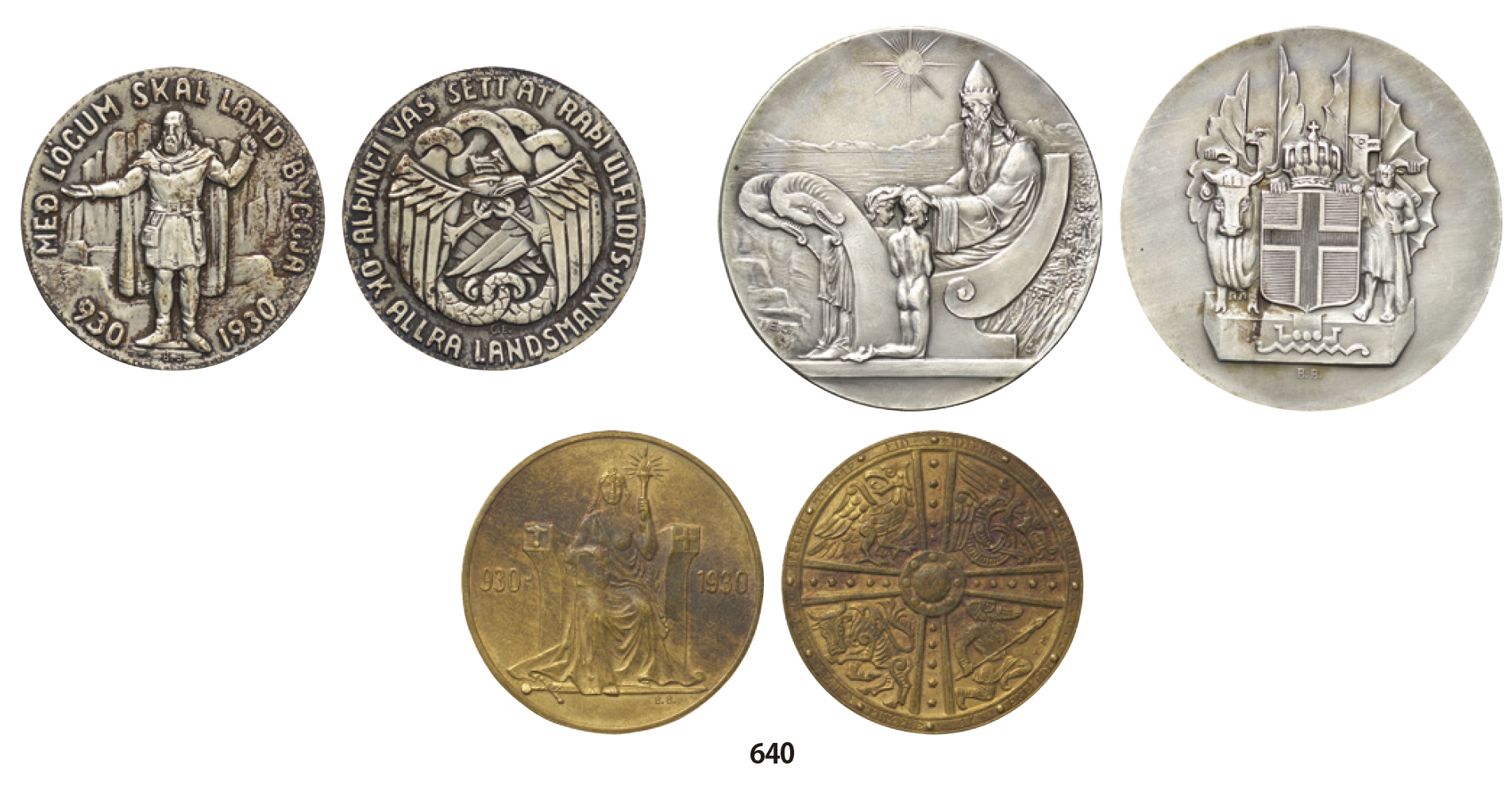 アイスランド-Iceland. 極美. EF. 国会設立1000年記念 銀・銅貨3種揃