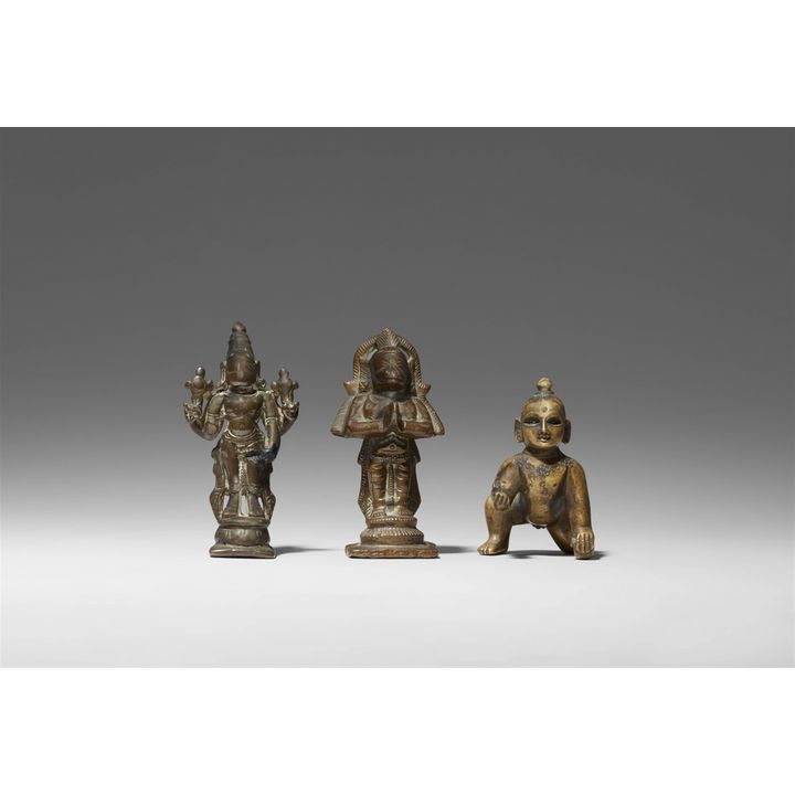 Three small Indian copper alloy figures. 17th/19th century