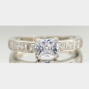 Radiant Princess Cut Eternity Solitaire CZ Ring in 925 Silver - 2.45g - N - 50693/298