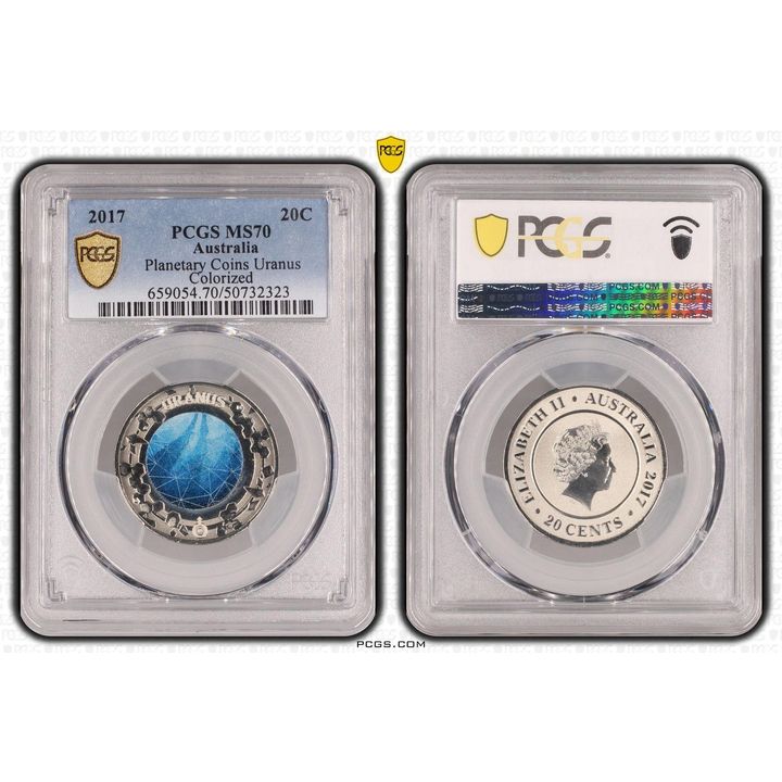 Planetary Coins Uranus Colorized, Twenty Cent, 2017, PCGS MS70