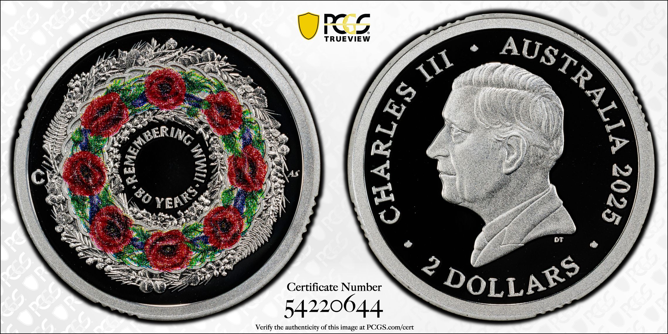 Remembering WWII Colourised Silver, Two Dollars, 2025-C, PCGS PR70DCAM