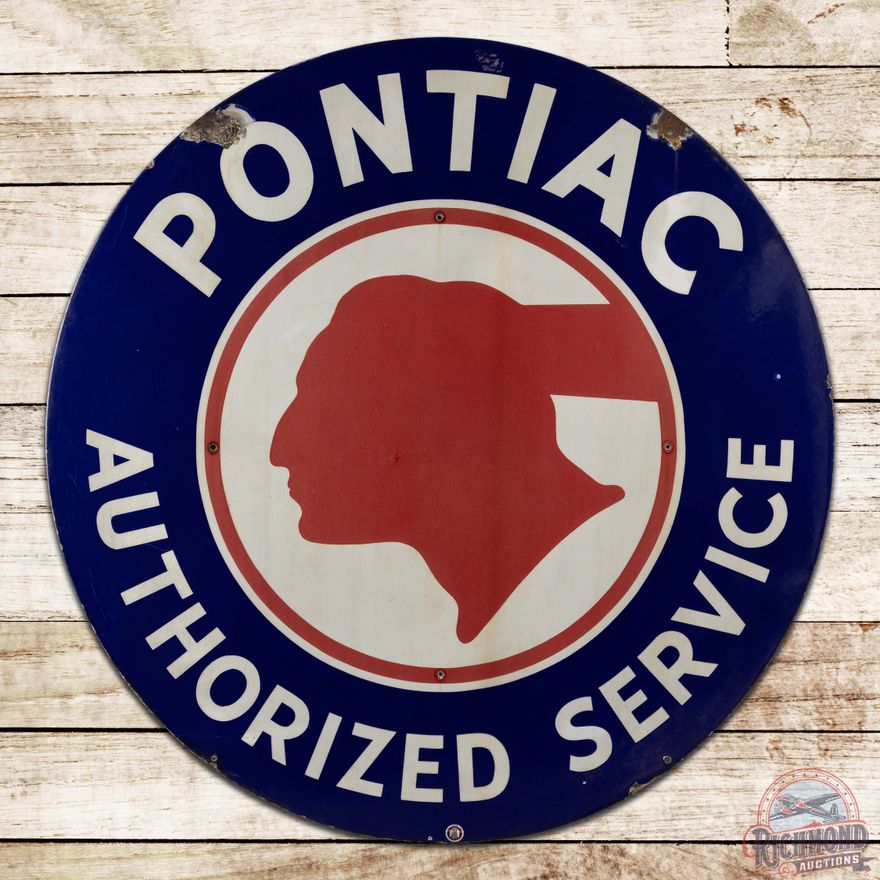 Pontiac Authorized Service 42" Single Sided Porcelain Sign "Half Feather"
