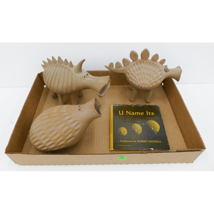 Box 3pc Robert Maxwell Large Pottery Critters- 7'' approx