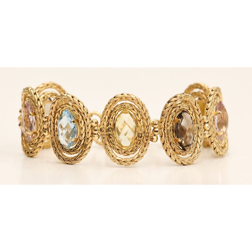 Italian 14k Multi-Gemstone Marquise Cut Bracelet