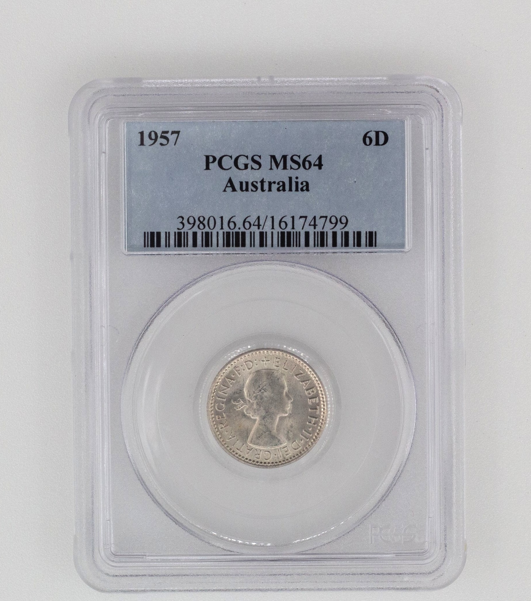 Elizabeth II, Sixpence, MS64 , 1957-M