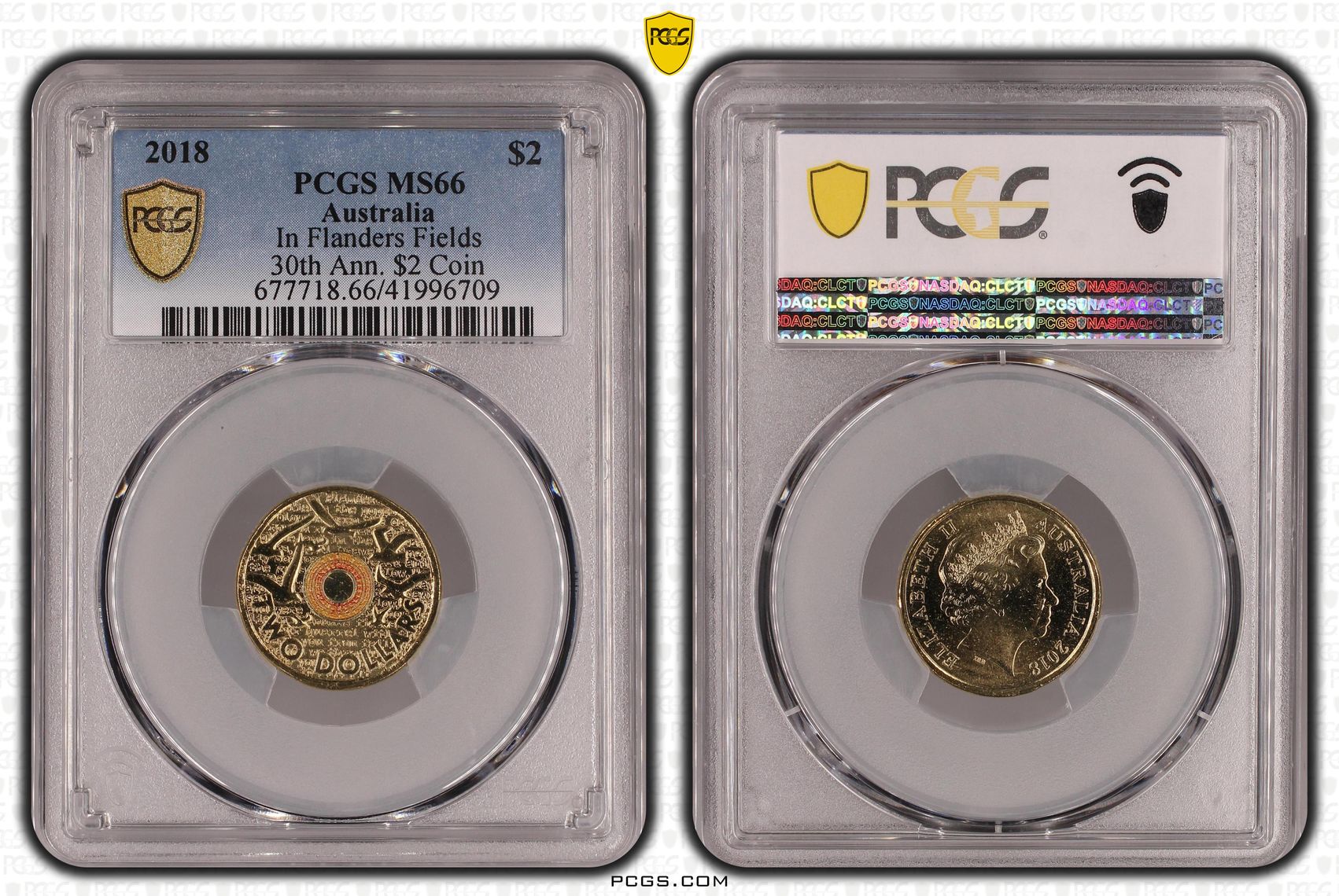 In Flanders Fields Colourised 30th Ann. $2 Coin, Two Dollar, 2018, PCGS MS66