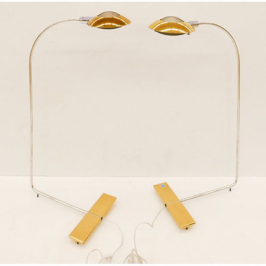 Pair Cedric Hartman Brass & Stainless Floor Lamps circa 1980's