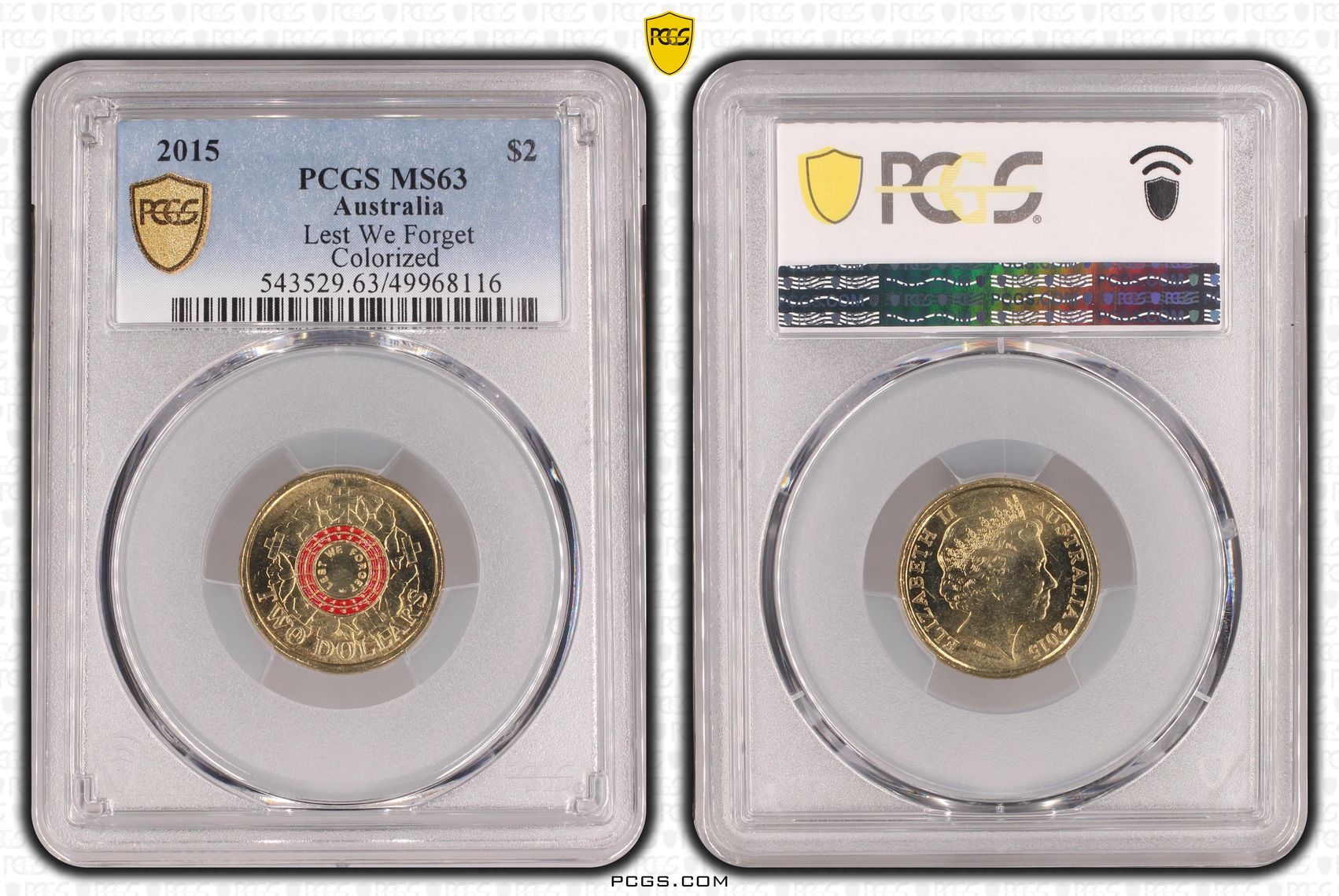 Lest We Forget Colourised, Two Dollar, 2015, PCGS MS63