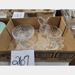 Creamer, sugar, and other swirl pattern glass pieces