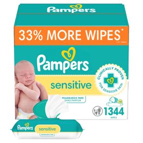 PAMPERS SENSITIVE BABY WIPES WATER BASED HYPOALLERGENIC AND UNSCENTED 1344 WIPES TOTAL (16 FLIP-TOP PACKS)