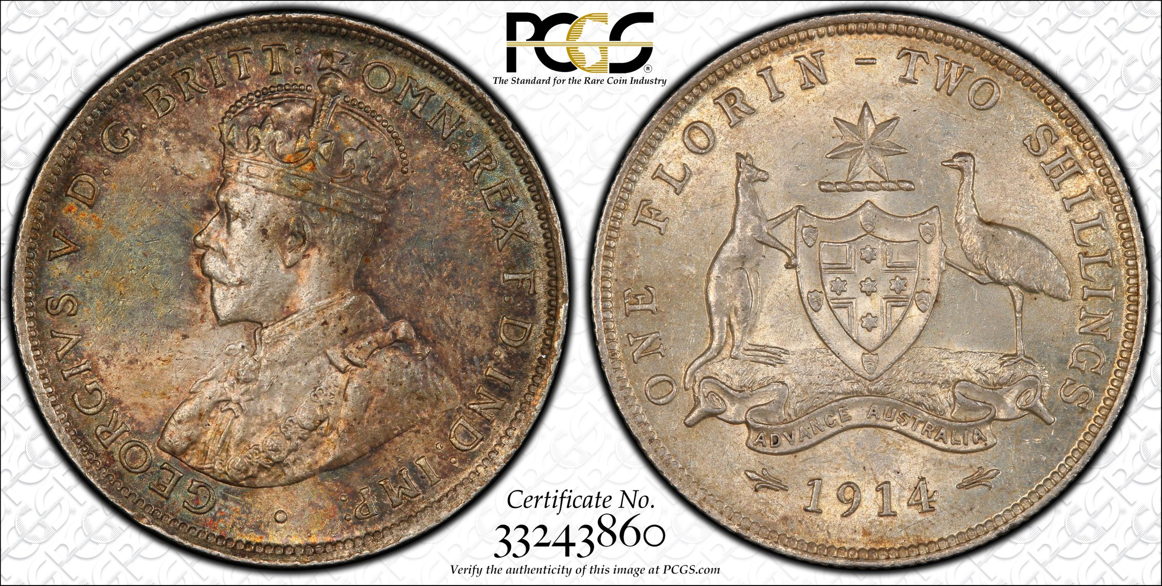 George V, London, Florin, 1914, PCGS MS62