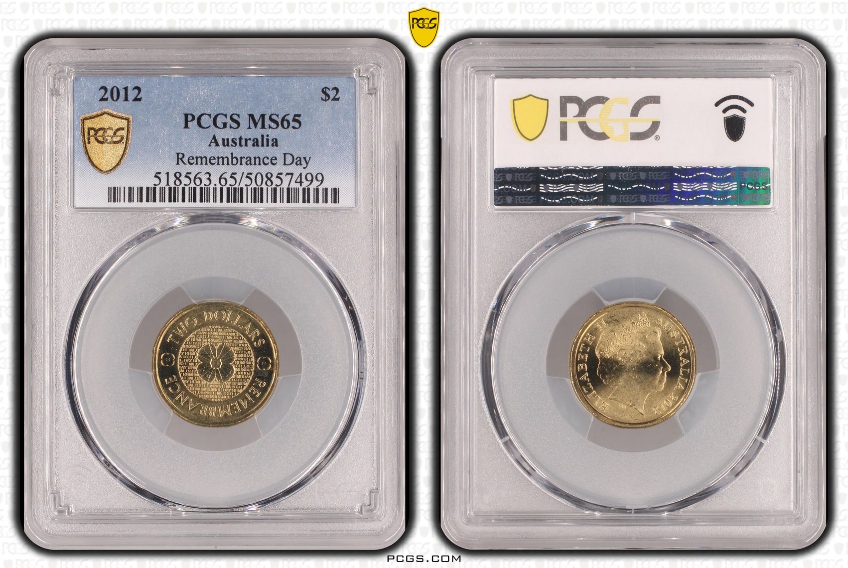 368 · Remembrance Day, Two Dollar, 2012, PCGS MS65