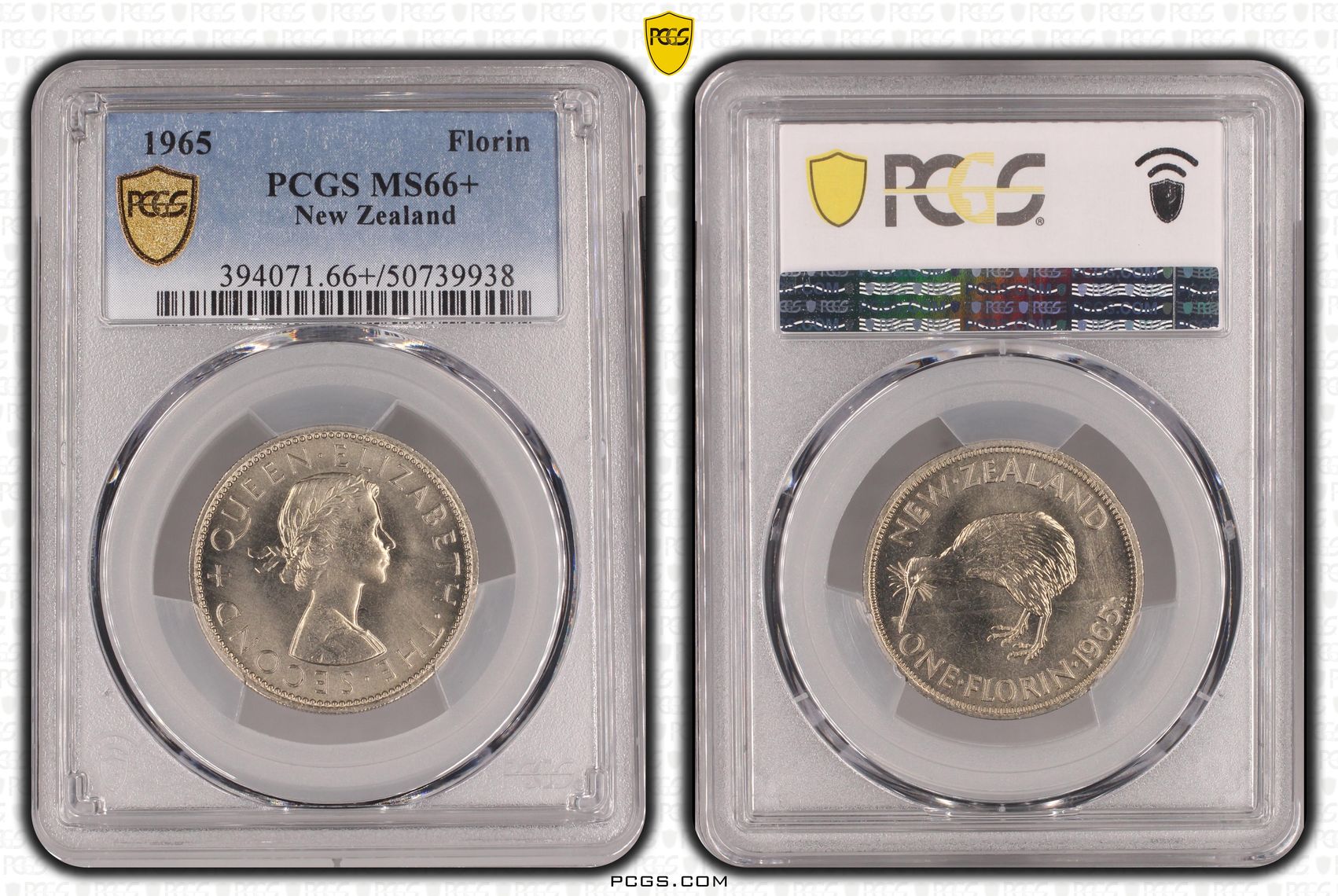 New Zealand, Elizabeth II, Florin, 1965, PCGS MS66+