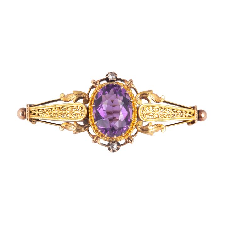 Brosza z ametystem i diamentami
biedermeier, 2 poł. XIX w.