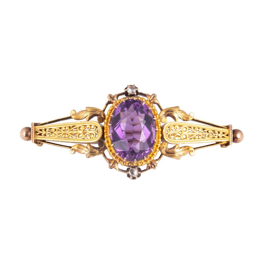 Brosza z ametystem i diamentami
biedermeier, 2 poł. XIX w.